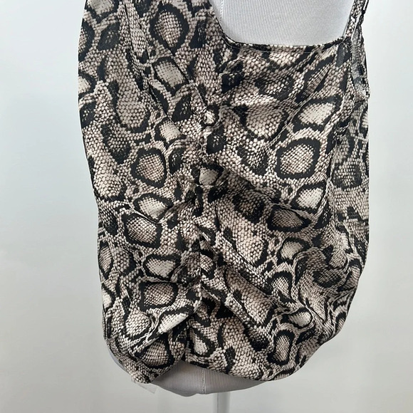Good American Tank Top Womens 2 Black Cream Snakeskin Print‎ Ruched Medium - Picture 4 of 13